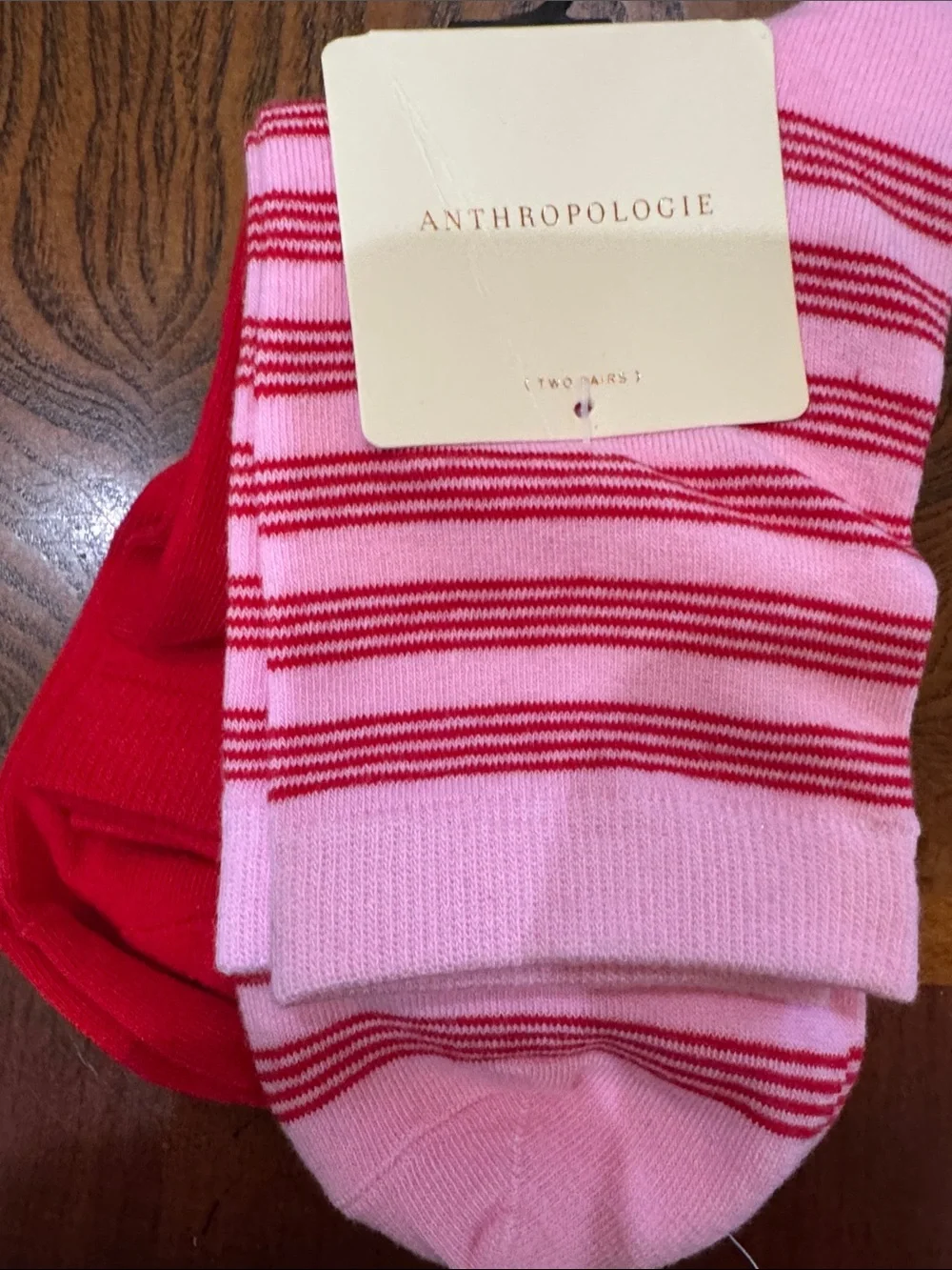 Anthropologie Pink and Red Striped Crew Socks